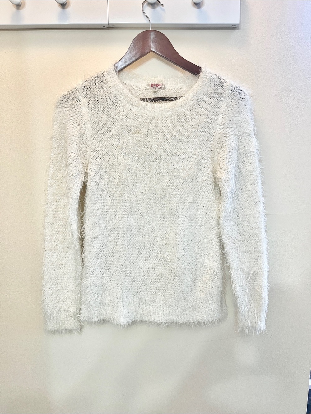 Cozy White Fuzzy Crewneck Sweater - Women